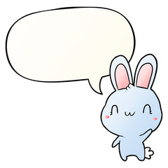 cute cartoon rabbit waving and speech bubble in smooth gradient style