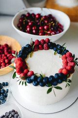 Delicious berry Cake with Fresh Raspberry and Blueberry
