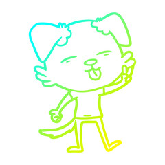 cold gradient line drawing cartoon dog sticking out tongue