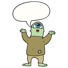 cartoon halloween monster and speech bubble