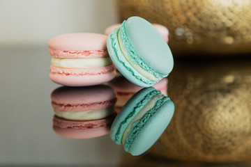 Close up colorful macarons dessert with vintage pastel tones