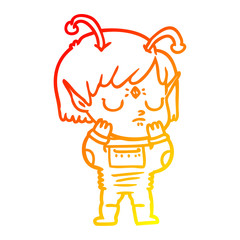 warm gradient line drawing cartoon alien girl
