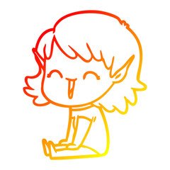 warm gradient line drawing cartoon elf girl