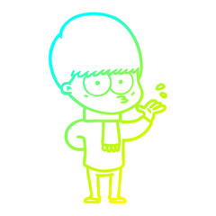 cold gradient line drawing nervous cartoon boy