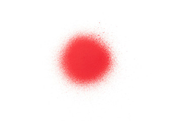 Bright red spray spilled drops isolated on white background.