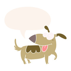 cartoon happy dog and speech bubble in retro style