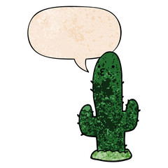 cartoon cactus and speech bubble in retro texture style