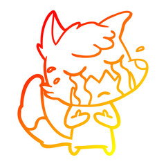 warm gradient line drawing crying fox cartoon