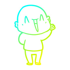 cold gradient line drawing happy cartoon bald man