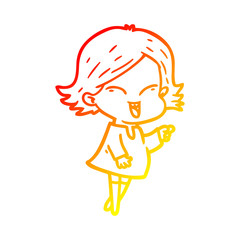warm gradient line drawing happy cartoon girl