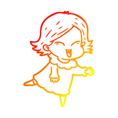 warm gradient line drawing happy cartoon girl