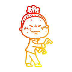 warm gradient line drawing cartoon annoyed old lady