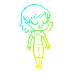 cold gradient line drawing happy cartoon elf girl