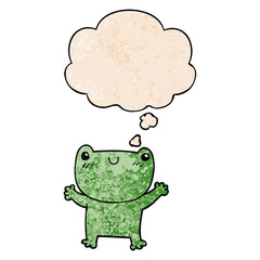 cartoon frog and thought bubble in grunge texture pattern style