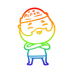 rainbow gradient line drawing cartoon happy bearded man