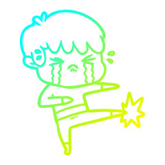 cold gradient line drawing cartoon boy crying