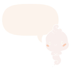 cute cartoon ghost and speech bubble in retro style