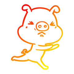warm gradient line drawing cartoon annoyed pig running