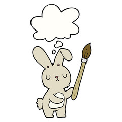 cartoon rabbit with paint brush and thought bubble