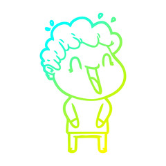 cold gradient line drawing cartoon happy man