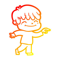 warm gradient line drawing cartoon happy boy
