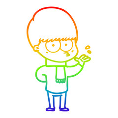 rainbow gradient line drawing nervous cartoon boy