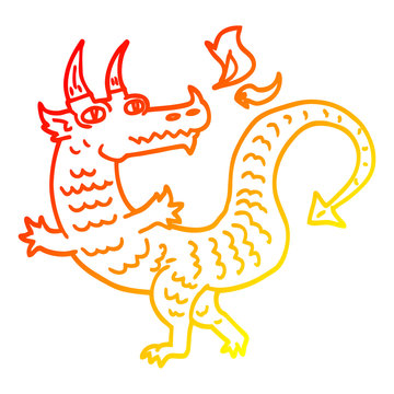 recommend clip art: warm gradient line drawing cartoon dragon