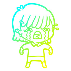 cold gradient line drawing cartoon girl crying