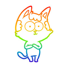 rainbow gradient line drawing happy cartoon cat