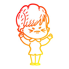 warm gradient line drawing cartoon frustrated woman