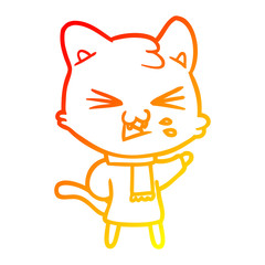 warm gradient line drawing cartoon cat hissing