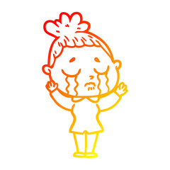 warm gradient line drawing cartoon crying woman