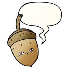 cartoon acorn and speech bubble in smooth gradient style