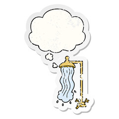 cartoon shower and thought bubble as a distressed worn sticker