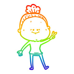rainbow gradient line drawing cartoon happy old woman