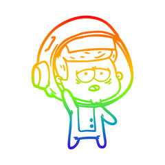 rainbow gradient line drawing cartoon tired astronaut
