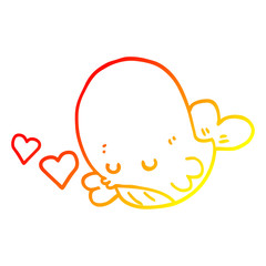 warm gradient line drawing cartoon whale in love