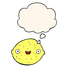 cartoon lemon and thought bubble in comic book style