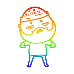 rainbow gradient line drawing cartoon worried man with beard