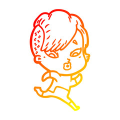 warm gradient line drawing cartoon surprised girl in science fiction clothes