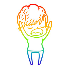 rainbow gradient line drawing cartoon woman talking