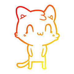 warm gradient line drawing cartoon happy cat