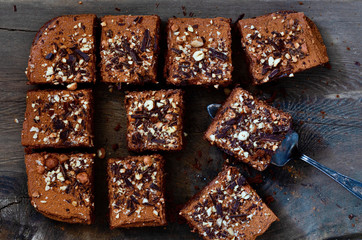 chocolate cake on the wooden table top