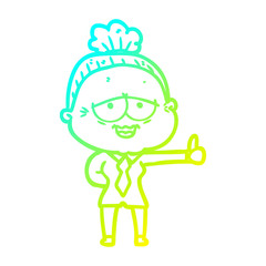 cold gradient line drawing cartoon happy old lady