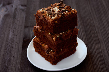 chocolate cake on the wooden table