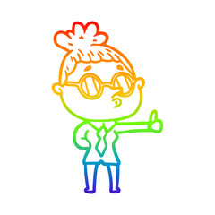 rainbow gradient line drawing cartoon woman wearing glasses