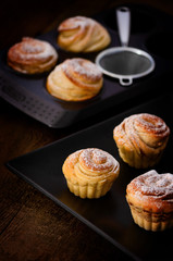cruffins on a plate with baking sheet