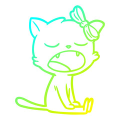 Fototapeta premium cold gradient line drawing cartoon yawning cat