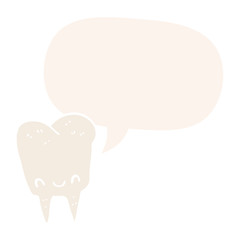 cartoon tooth and speech bubble in retro style