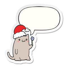 cute cartoon christmas cat and speech bubble sticker